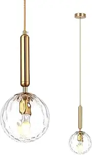 LFsem Nordic Modern Simple Pendant Light Glass Ball Ceiling Light Single Head Pendant Lamp Loft Chandelier for Bedroom Dining Room Restaurant (Transparent Water Ripple)
