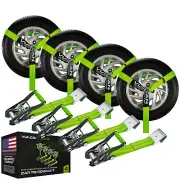 Lasso Car Tie Down - Flat Hooks - 2" x 96", 4 Pack - High-Viz - 3300 lbs SWL