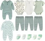 [Ruliby] Ribbed Baby Bodysuits and Zip Romper Pants Set Newborn Boy Girl Outfit Layette 0-12 Months