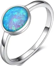 [Jude Jewelers] Blue Fire Opal Solitaire Wedding Engagement Anniversary Classical Simple Plain Ring