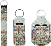 [Suobstales] 3Pcs Travel Bottles Keychain Holder Set,Travel Bottle Sleeves+Neoprene Chapstick Holders+Lanyard Keychain