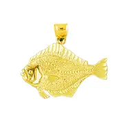 14K Gold Sanddab Fish Pendant