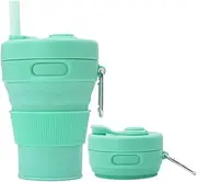 UNNESTAR Silicone Coffee Mug Collapsible Cups for Camping Folding Travel with Straw Reusable Portable Drinking Cups Outdoor Hiking 450ml (Green-450ml, 1)