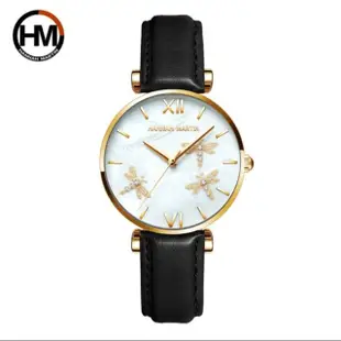 【HANNAH MARTIN】石英機芯手錶-不鏽鋼珍珠貝殼面皮帶女士手錶(HM-1531)