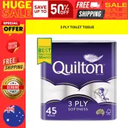 Toilet Paper 45 Rolls Quilton 3 Ply White Soft Tissue Bulk Unscented Flushable