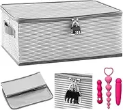 Briwooody Discreet Lockable Adult Toy Bag Storage Organizer Toy Bag Storage Bins with Zipper Lid 15 x 10 x 5.9 Inches Toy Storage Organizer Case for Women and Men Clothes Container(Gray Stripes)