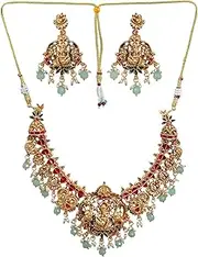 [Siddhatva] Traditional Wedding Temple Pearl Indian Ethnic Antique Matt Finish Gold Plated Choker Necklace Jewelry Set, Medium, Metal, No Gemstone