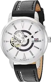[Seapro] Men's Elliptic Stainless Steel Japanese-Automatic Leather Calfskin Strap, Black, 20 Casual Watch (Model: SP0141)