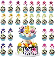 25pcs Baby Shark Theme Birthday Cake Cupcake Toppers - Kids Birthday Party Cake Decorations