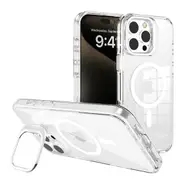 iPhone 16 Plus Lens Flip Stand Case Cover: Transparent, Magsafe Compatible, Durable Design - White