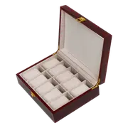 10 Grids Wooden Watch Case Glass Jewellery Storage Holder Box Wood Display
