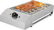 2600W Portable Smokeless BBQ Grill, Electric Smokeless BBQ Grill, Electric Heating Tube Seafood Meat Kebab Machine with Drip Tray, 50-300℃ Temperature Control, Countertop Stainless Steel BBQ Griddle