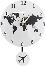 Earth Globe World Map Pendulum Clock with Flying Plane Swing Office Decor Geography Travelling Wall Clock Silent Non-Ticking