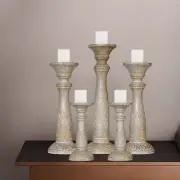 Eco-Friendly Handmade Gray Wash Mango Wood Set Of Five Pillar Candle Holder BBH