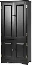 Giantex Sideboard Buffet Storage Cabinet, Antique Low Floor Cabinet, Pantry Cabinet Wooden Cupboard Organizer w/Adjustable Shelf & Anti-Tilt Design, for Living Room Bedroom Bathroom (Black)