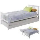 NNEMB Wooden Single Bed Frame w/ Pop Up Trundle, for Kids Bedroom, White