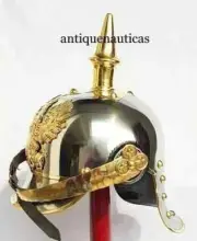 Prussian New Imperial Militaria German Iron Pickelhaube Helmet Brass Accents