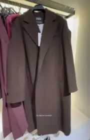 ZARA BNWT 2025. BROWN WOOL BLEND COAT LAPEL COLLAR. 2096/756/700
