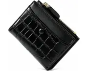 Women's Small Vegan Leather Purse with Press Stud and Zip, Available in Black