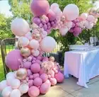 130pc: Hot, Pastel, Peach Pink With Rose Gold Balloons Arch - Romantic Hue