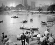 renting boats at Westlake later MacArthur Park in Los Angeles 1947 - Old Photo