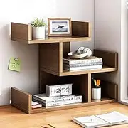 Hbluefat Desktop Storage Shelf, Small Wood Desk Bookshelf/Bookcase, Tabletop Display Rack Organisers for Books/CDs/Albums/File (Walnut)