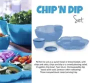Tupperware CHIP 'N DIP SERVING SET Blue ~ Large 1.5 Gallon w/2 Dip Bowls ~ NEW!