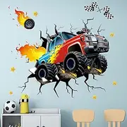 Amimagen Racing Cars Wall Stickers - Truck Vehicles Boys Bedroom Wall Decals - Baby Nursery Kids Room Daycare Wall Decor