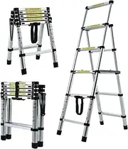 4.4ft/4+5Steps Telescopic Ladder A-Frame Aluminium Multi Purpose Ladder Portable Heavy Duty Extension Attic Ladder for DIY/Garage Load 150kg/330lbs