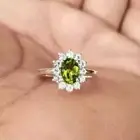 2.28Ct Oval Cut Natural Green Peridot 14k White Gold Plated 925 Engagement Ring