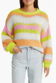 Vero Moda Laney Sweater Knit Stripe Crewneck Oversize Balloon Sleeve NEW NWT L