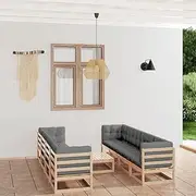 VRAXO 9 Piece Garden Lounge Set with Cushions Solid Pinewood -116.14KG,3076424