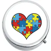 Puzzle Heart Autism Medicine Vitamin Pill Box