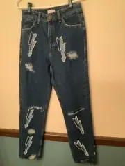 Sandro Paris Jeans, Pearl Embellished Lightening Bolt S (26x28.5) Distressed NWT