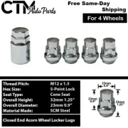 4x Chrome 12x1.5 Conical Anti-Theft Wheel Lock Lug Nut+Key Fit Jaguar Freelander (for: Jaguar)