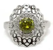 1CT Peridot & White Topaz 925 Solid Sterling Silver Ring Jewelry Sz 6