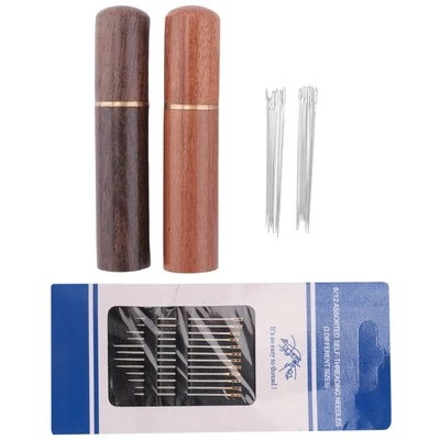 1X(2Pcs Wooden Needle Case with 12 Gold Tail Back Hanging Needles and 48476
