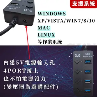 台灣出貨 USB3.0高速集線器 5GMbps 四孔獨立開關 傳輸極速 集線器 HUB USB3.0 (6折)