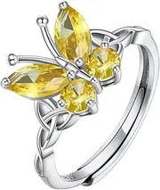 [U7] 925 Sterling Silver Birthstone Butterfly Ring Women Resizable CZ Animal Cute Butterflies Birthday Ring Birth Stone Statement Anniversary Jewellery, Send Gift Box