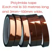 Kapton Polyimide Tape Heat Resistant Adhesive Insulation 3 - 100mm Wide 33M/roll