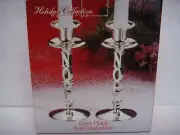 Godinger® Silver Plated Christmas NOEL Candlesticks Candle Holders 6" Set
