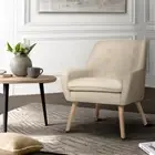 Fabric Dining Chair Tufted Button Foam Padded Armchair With Wooden Frame Beige