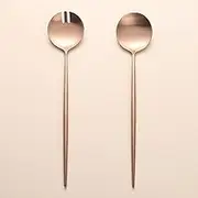 Zerophilo Salad Servers,Spoon and Fork Set 11.41 inch,18/10 Stainless Steel Salad Serving Titanium Plating (Rose gold)