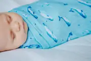 Organic Cotton Muslin Swaddle - Watercolour Whales Aquatic Blue