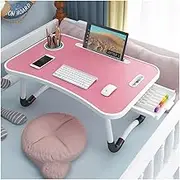 Modern Pure Color Simple Laptop Bed Desk,Card Slot/Cup Holder/Handle/Drawer/Folding Leg Bed Tray Table,Bed Sofa Eating Writing Write