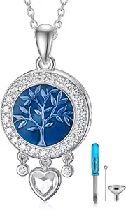 Tree of Life Urn Necklaces for Ashes for Women 925 Sterling Silver Dainty Blue C
