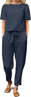 [Generic] Fashion 2 Piece Sets for Women 2025 Cotton Linen Two Piece outfits Short Sleeve Tops and Long Pants Matching Lounge Sets Casual Elegant Outdoor