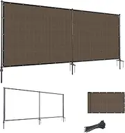 [Goleray] 6'Hx12'W Outdoor Freestanding Privacy Screen Fence Panels with Iron Poles, Mesh Shade Net Cover Temporary Fencing for Patio Backyard Garden Deck, Brown