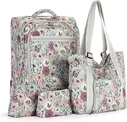 [Sakroots] On the Go 4 Piece Travel Bundle, Includes 21" Rolling Suitcase, Packable Large Tote, Medium & Small Pouches, Blush in Bloom, 18" L x 4.5" W x 13.25"H