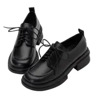 在飛比找momo購物網優惠-【Grace Gift】學院風綁帶中跟牛津鞋(黑)